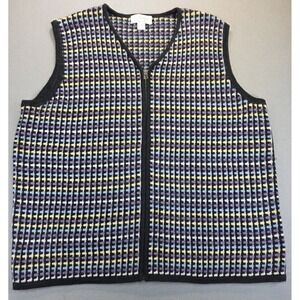 Womens 2X Sweater Vest Full Zip Angora Ramie Blend Geomtric Grandma Vintage